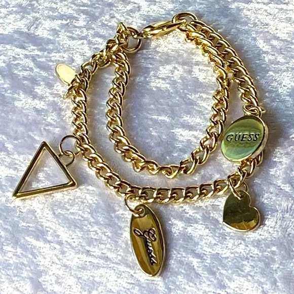 Guess Jewelry Guess Light Gold Tone Heart Triangle Logo Charm